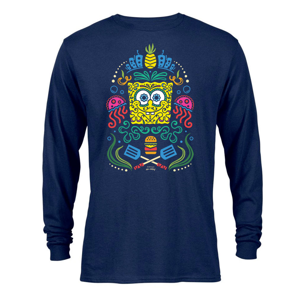 SpongeBob SquarePants Day of the Dead Full Color Adult Long Sleeve T-Shirt