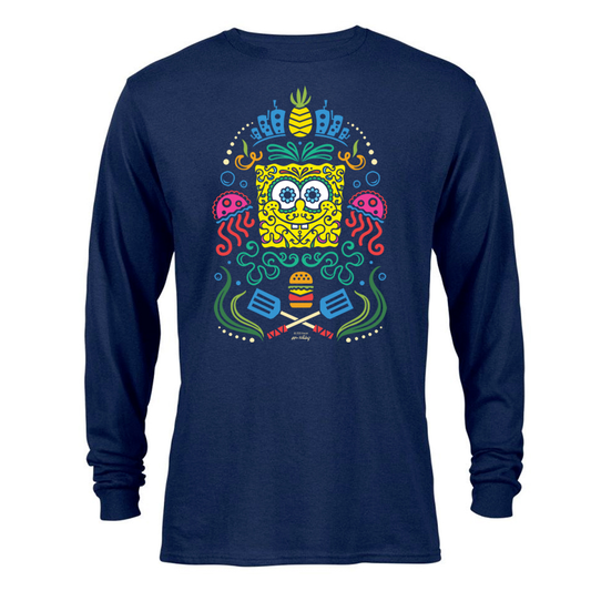 SpongeBob SquarePants Day of the Dead Full Color Adult Long Sleeve T-Shirt-0