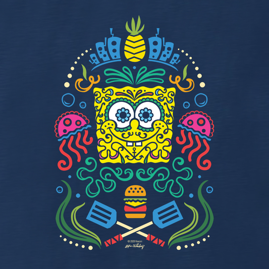 SpongeBob SquarePants Day of the Dead Full Color Adult Long Sleeve T-Shirt-1