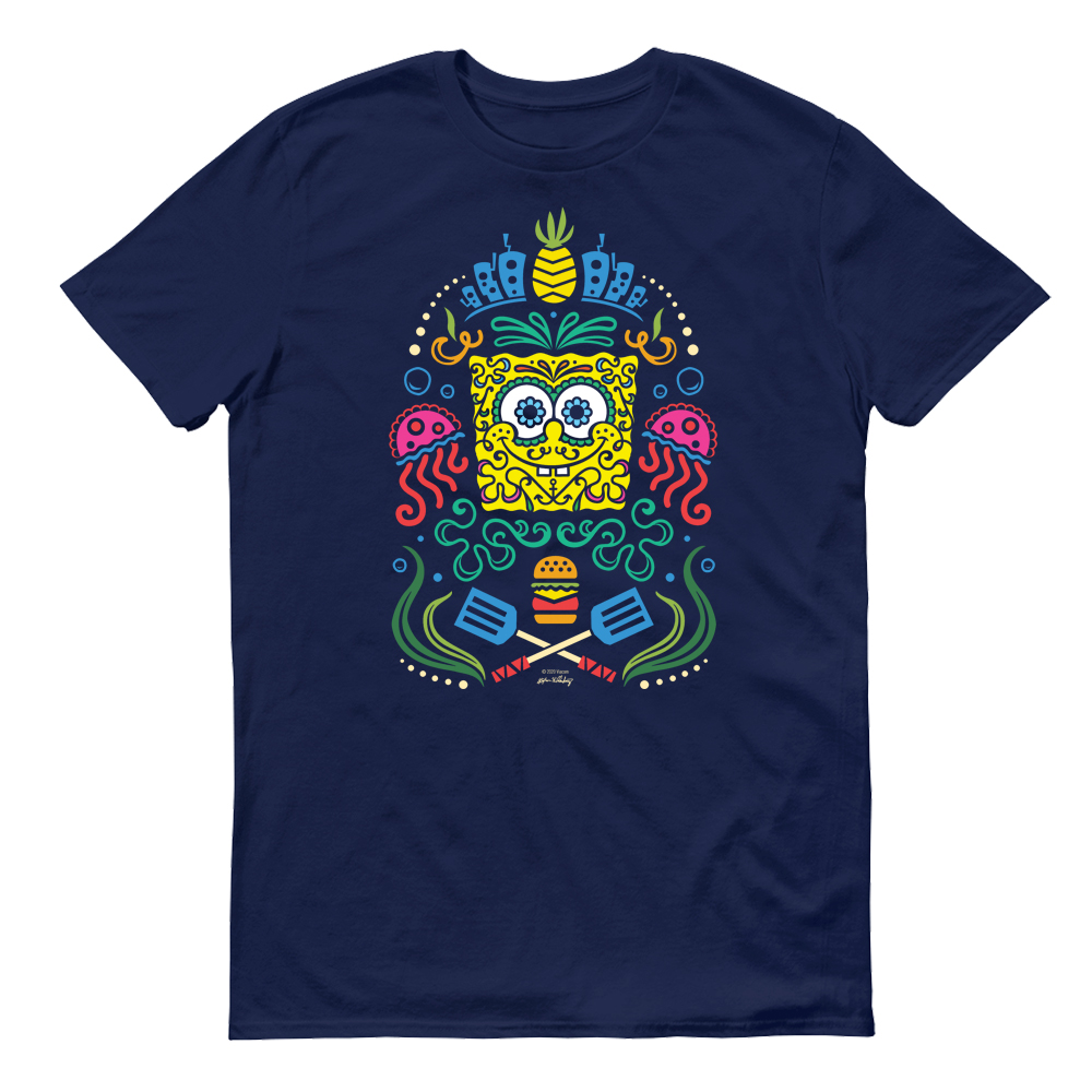 SpongeBob SquarePants Day of the Dead Full Color Adult Short Sleeve T-Shirt - SpongeBob SquarePants Official Shop