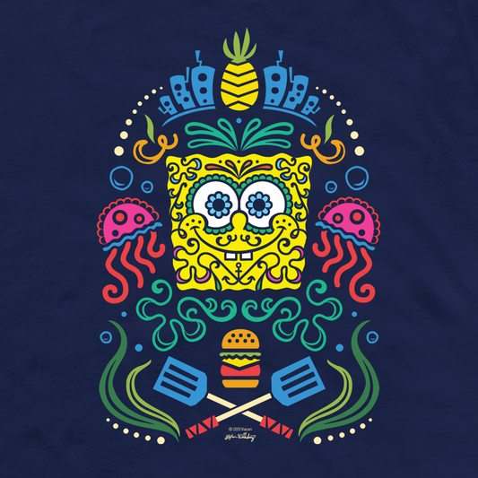 SpongeBob SquarePants Day of the Dead Full Color Adult Short Sleeve T-Shirt - SpongeBob SquarePants Official Shop-1