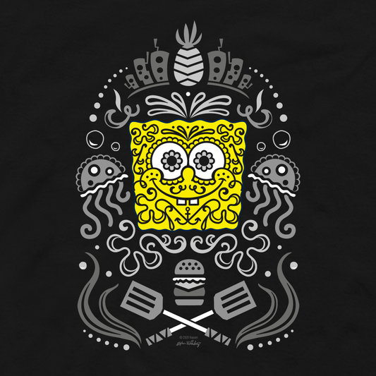 SpongeBob SquarePants Day of the Dead Reduced Color Adult Long Sleeve T-Shirt - SpongeBob SquarePants Official Shop-1