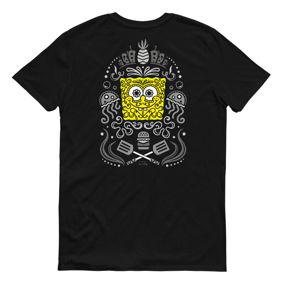 SpongeBob SquarePants Day of the Dead Reduced Color Adult Short Sleeve T-Shirt - SpongeBob SquarePants Official Shop