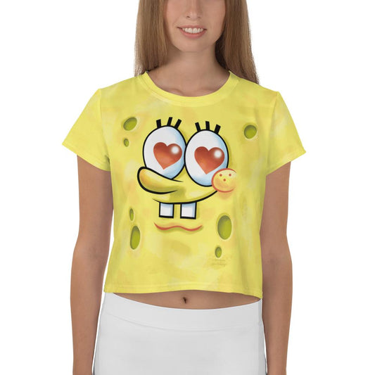 SpongeBob SquarePants Heart Eyes Women's All-Over Print Crop T-Shirt