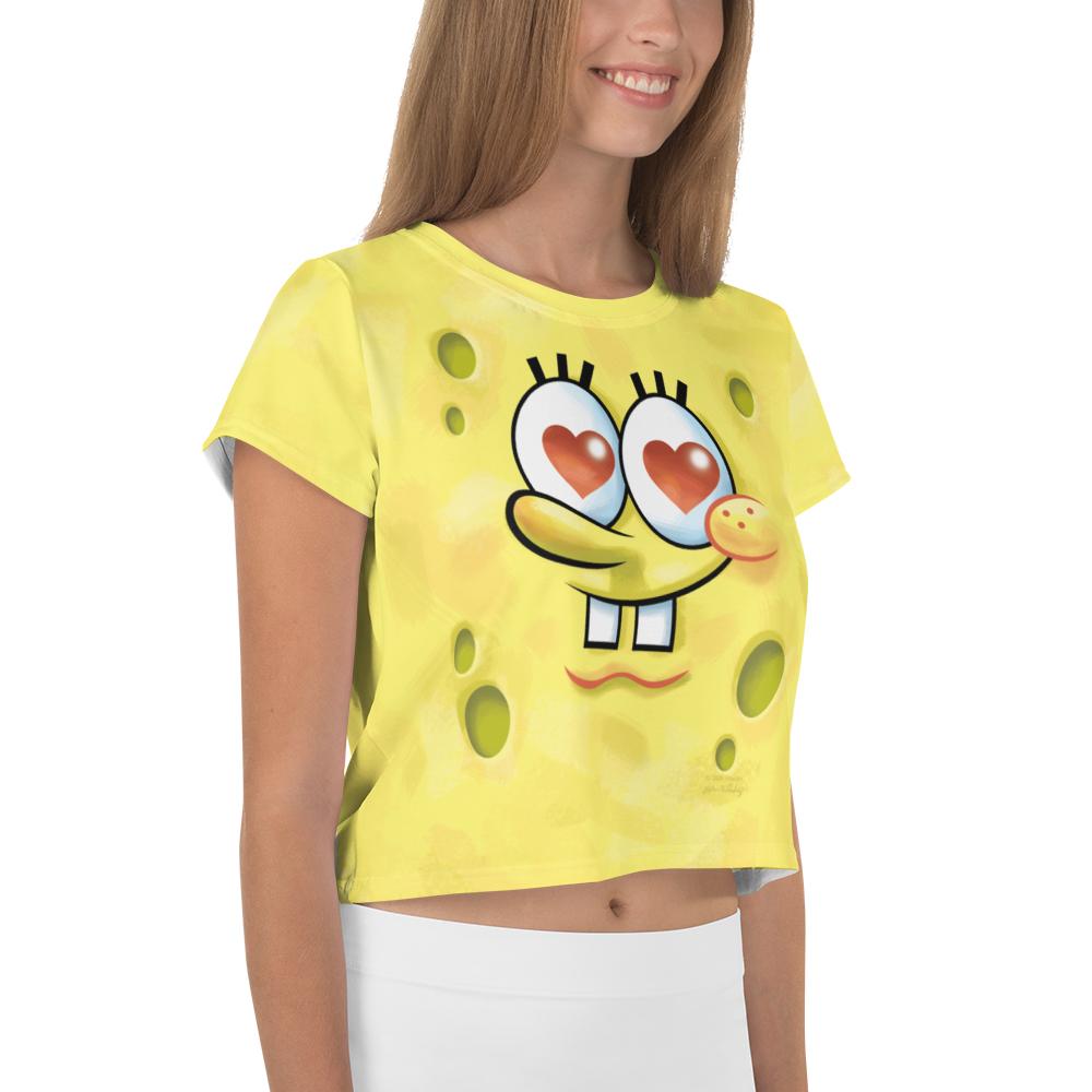 SpongeBob SquarePants Heart Eyes Women's All-Over Print Crop T-Shirt