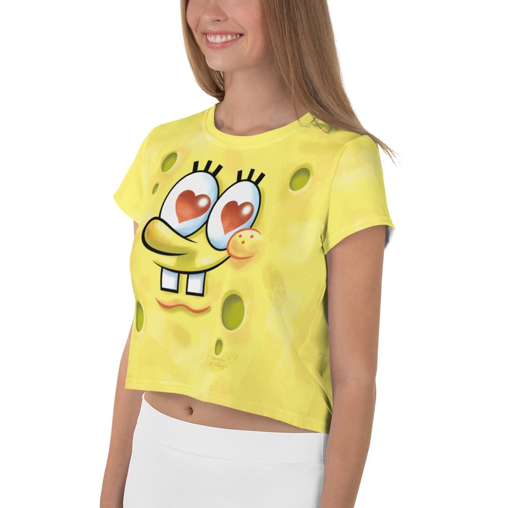SpongeBob SquarePants Heart Eyes Women's All-Over Print Crop T-Shirt