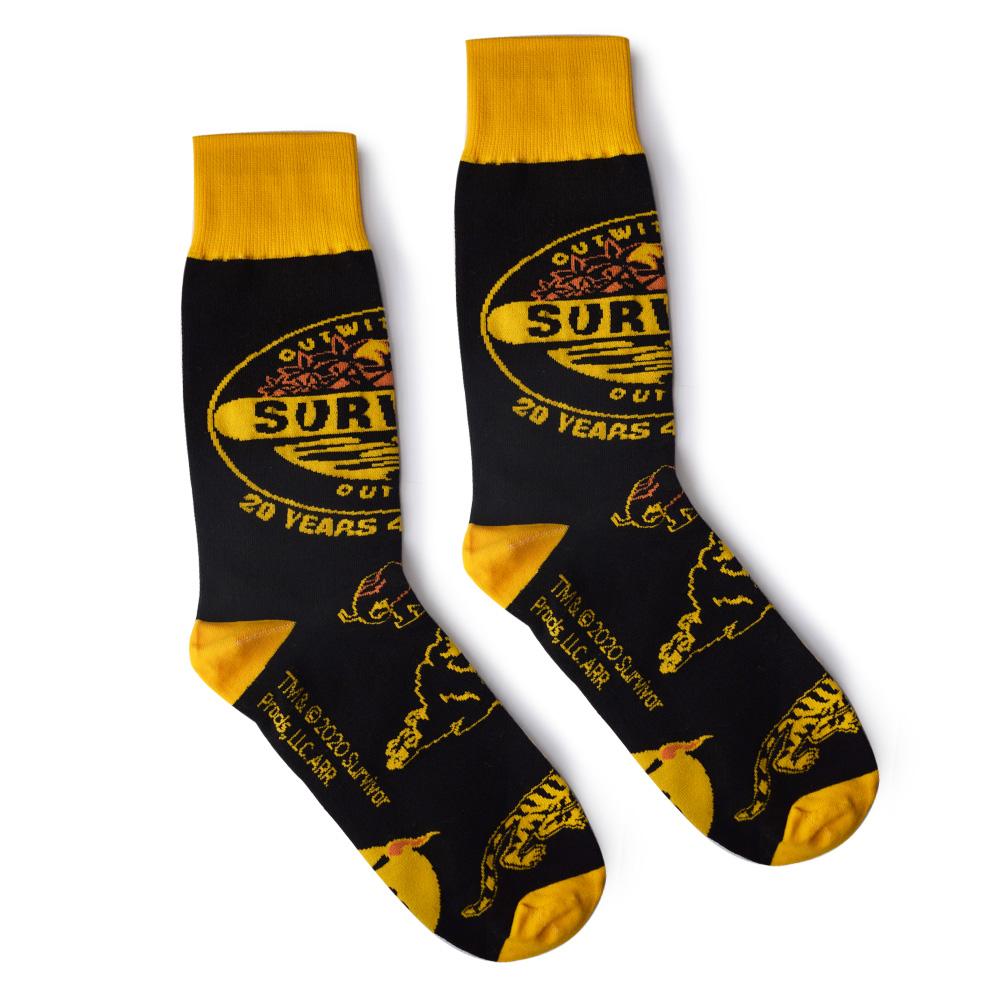 Survivor 20 Years 40 Seasons All Over Black and Yellow Tribal Pattern Socks | Official CBS Entertainment Store