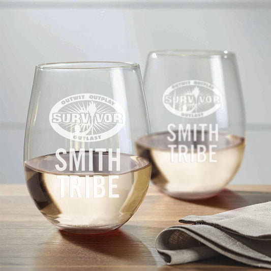 Survivor Outwit, Outplay, Outlast Personalized Stemless Wine Glass - Set of 2 | Official CBS Entertainment Store-0