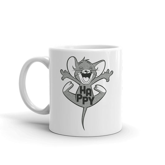 Tom and Jerry Happy! Black Logo White Mug-0