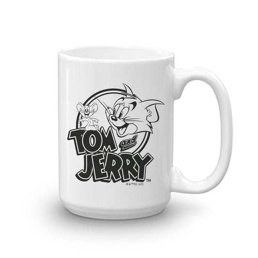 Tom and Jerry Happy! Black Logo White Mug-3