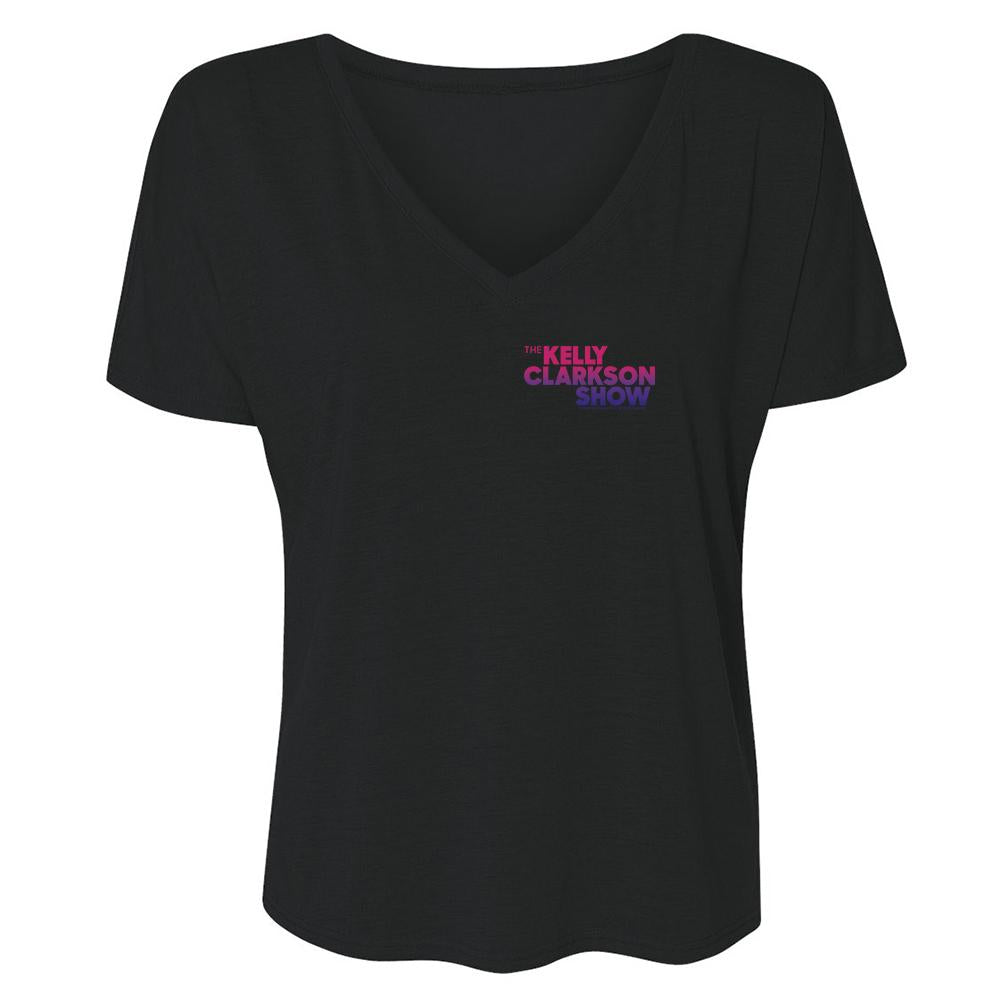 The Kelly Clarkson Show Multi-Color Left Chest Logo Women's Relaxed V-Neck T-Shirt