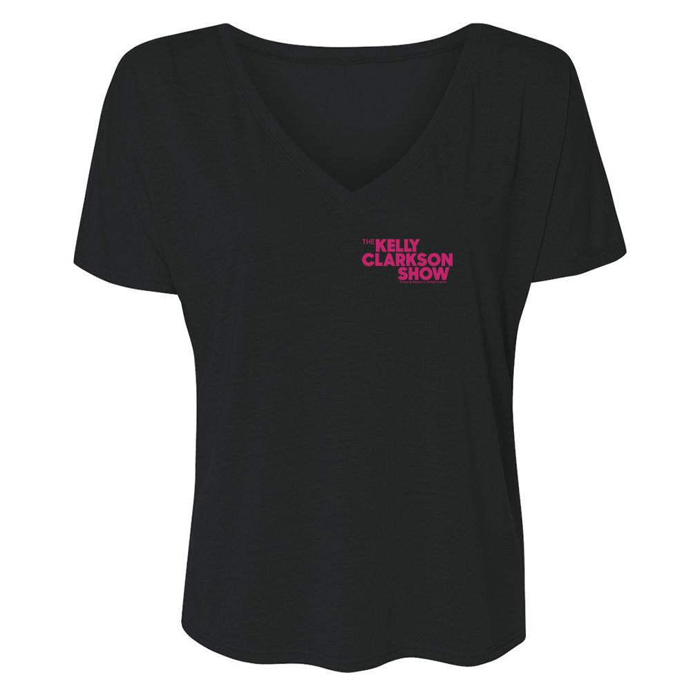 The Kelly Clarkson Show Pink Color Left Chest Logo Women's Relaxed V-Neck T-Shirt