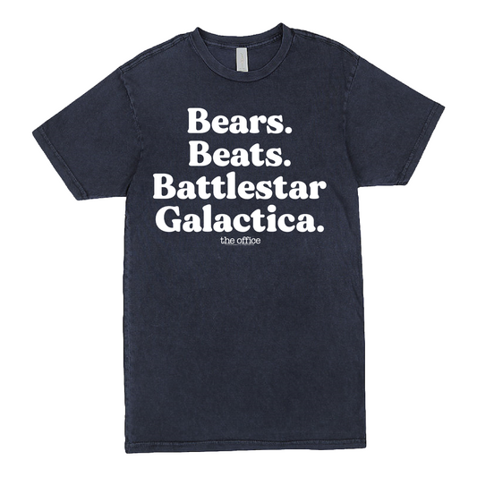 The Office Bears. Beats. Battlestar Galactica. Distressed Short Sleeve T-Shirt-0