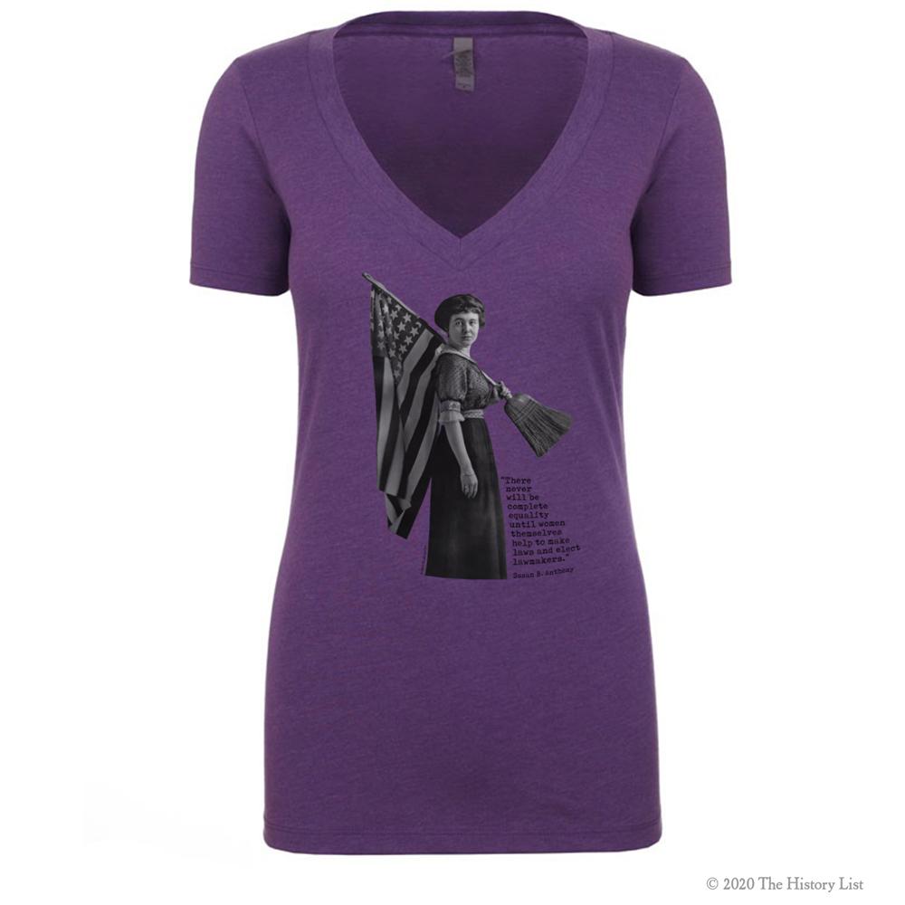 Women's Suffrage V-Neck T-Shirt with Susan B. Anthony Quote