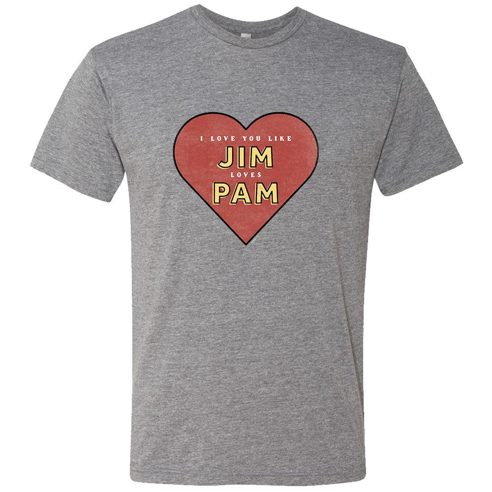 The Office Jim Loves Pam Men's Grey Tri-Blend Short Sleeve T-Shirt