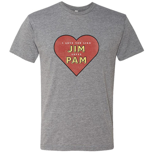 The Office Jim Loves Pam Men's Grey Tri-Blend Short Sleeve T-Shirt-0