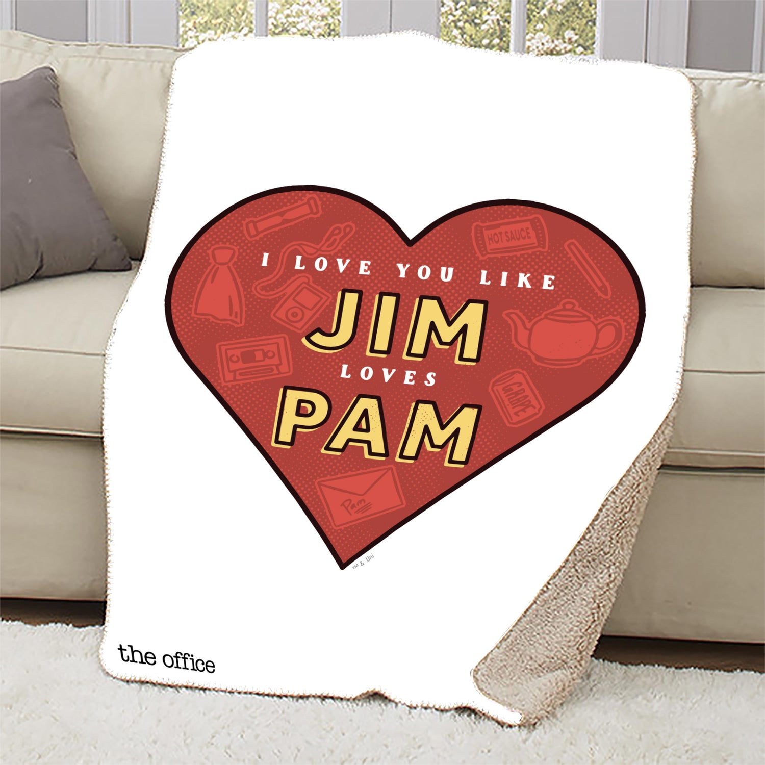 The Office Jim Loves Pam Sherpa Throw Blanket