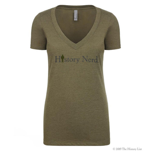 History Nerd Women's V-Neck T-Shirt with WWII Soldier-0