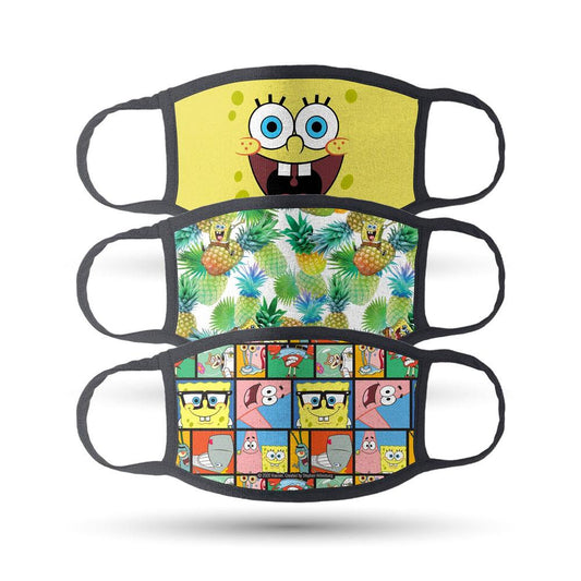 SpongeBob SquarePants Assorted Washable Face Masks - Pack of 3 - SpongeBob SquarePants Official Shop-0