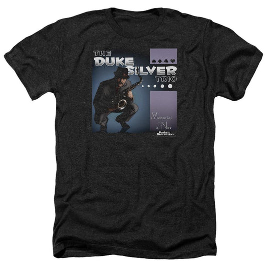 Parks and Recreation The Duke Silver Trio Black Heather Short Sleeve T-Shirt-0