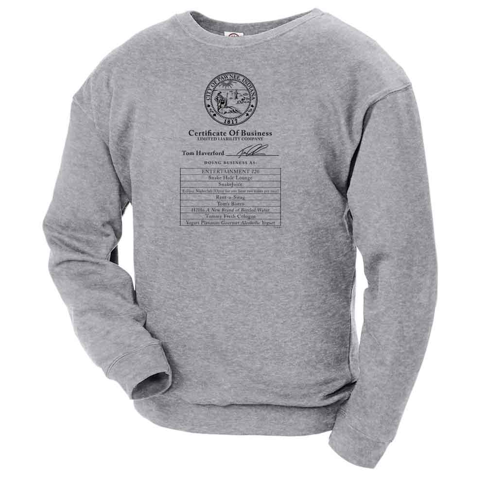 Parks and Recreation Certificate of Business Crew Neck Sweatshirt