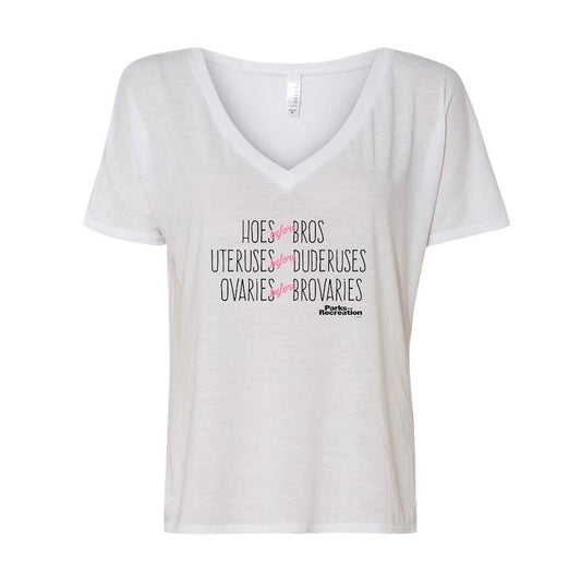 Parks and Recreation Hoes Before Bros Women's Relaxed V-Neck T-Shirt