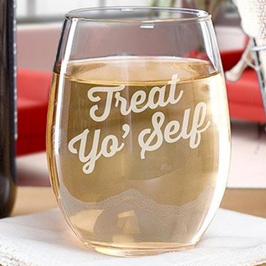 Parks and Recreation Treat Yo' Self Stemless Wine Glass-1