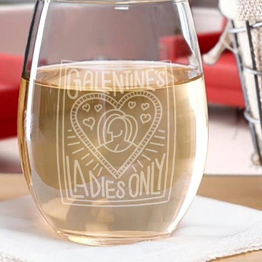 Parks and Recreation Galentine's Ladies Only Stemless Wine Glass-1