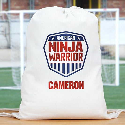 Personalized American Ninja Warrior Cotton Drawstring Backpack-0