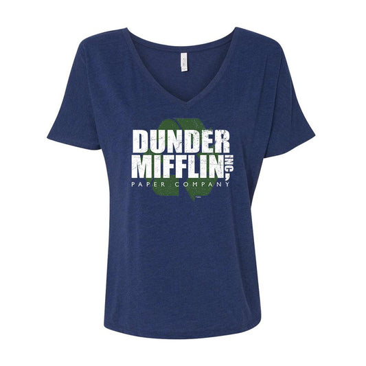 The Office Dunder Mifflin Recycle Women's Relaxed V-Neck T-Shirt-0