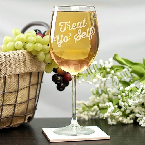 Parks and Recreation Treat Yo' Self Engraved Wine Glass-0