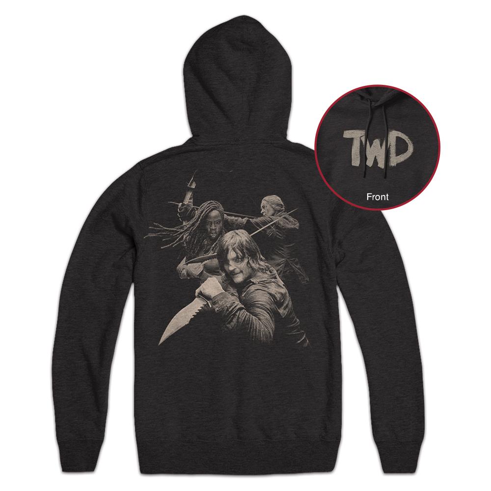 Daryl, Michonne, and Carol Duotone Hoodie with TWD Logo